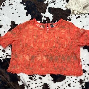 Orange Lace Crop Top